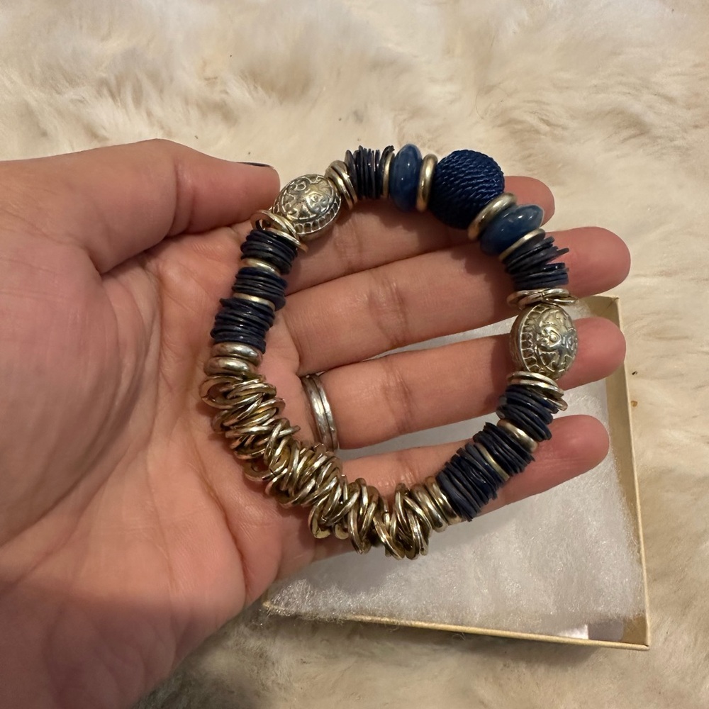 Silver and Blue Beaded Bracelet